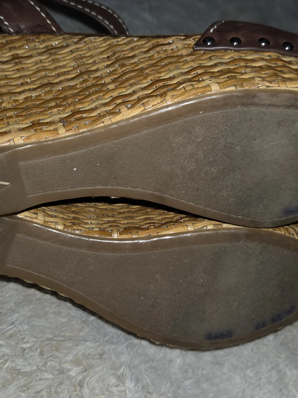Prada Brown Leather Rattan Wedge Sandals Size 6 US or Size 36.5 EU